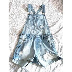 H&M Distressed Denim Short Overalls Light Wash Sz 6